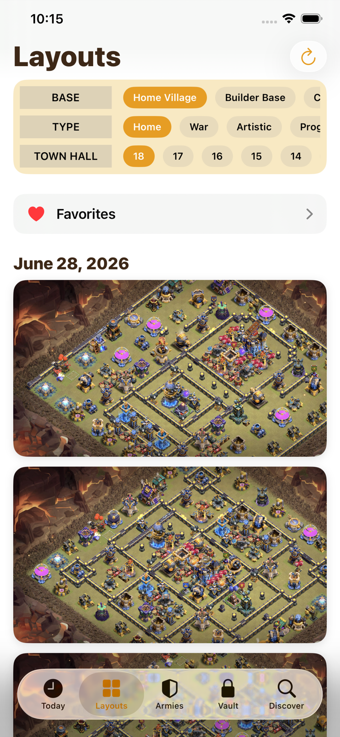BaseVault's daily feed of Town Hall 18 war bases